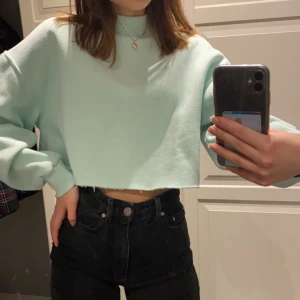 Grön sweatshirt - Säljer denna fina sweatshirt i en pastell grön färg. Den är köpt på bershka för länge sedan, säljer för 200kr. Den är avklippta och knappt använd. Storlek XS men är stor i storleken så passar även S och M. Pris kan diskuteras vid snabb affär.
