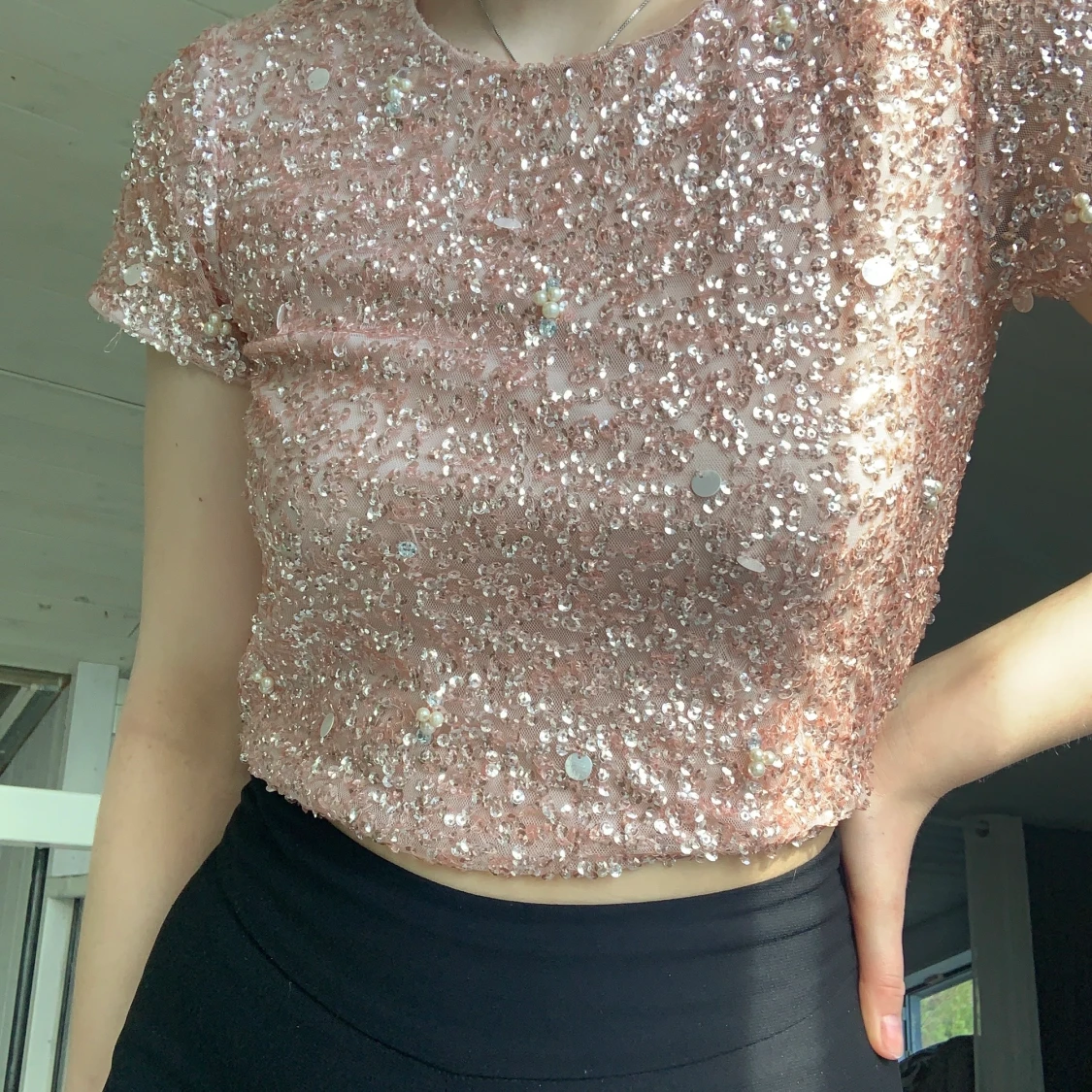 Glittrig rosa tröja - 90