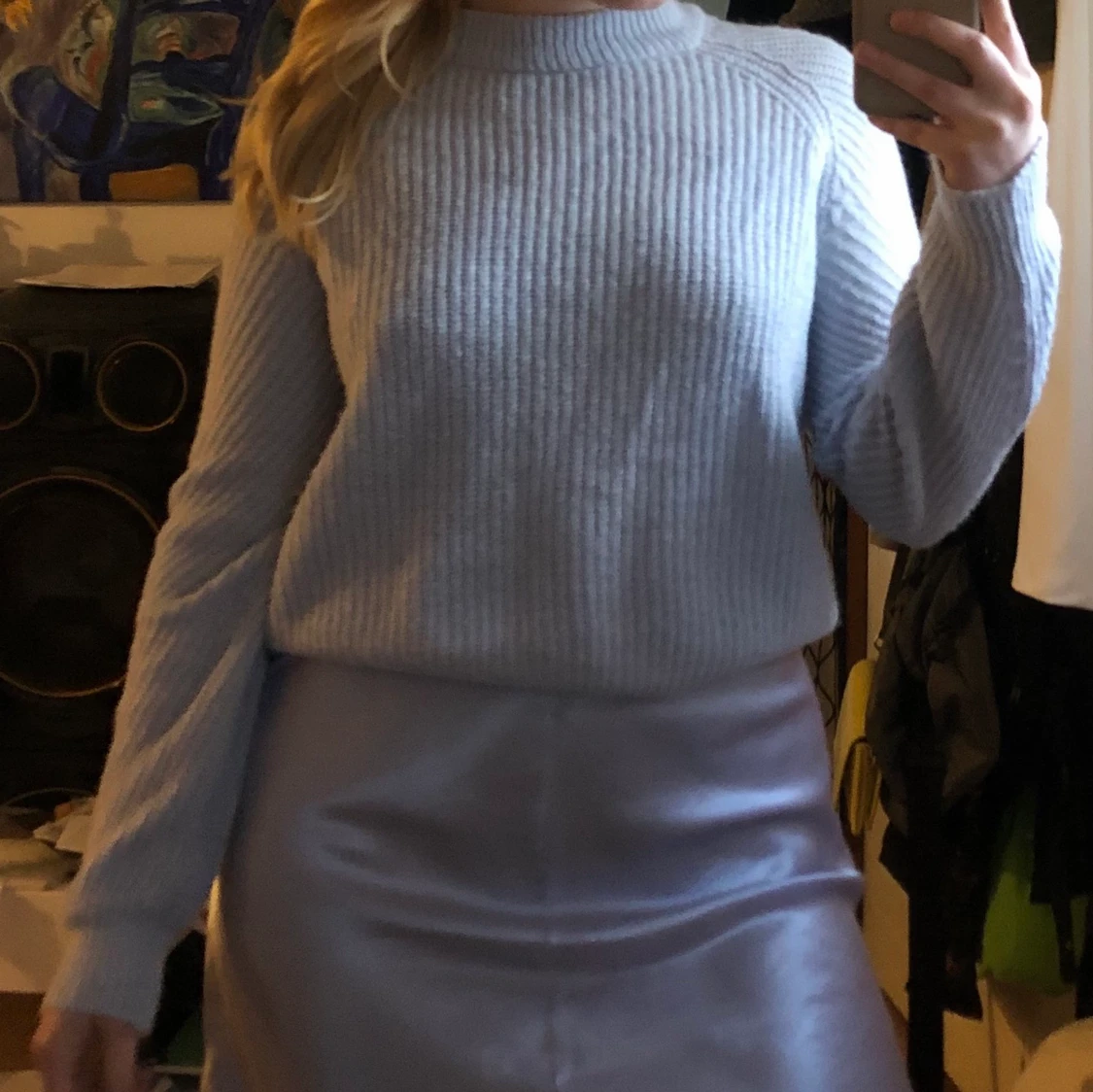 Blå stickad tröja  - 90