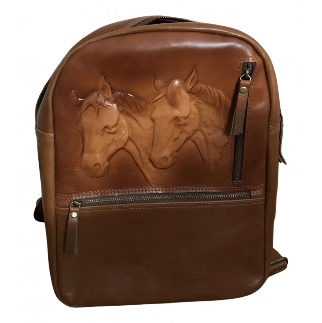 Leather backpack with horses 