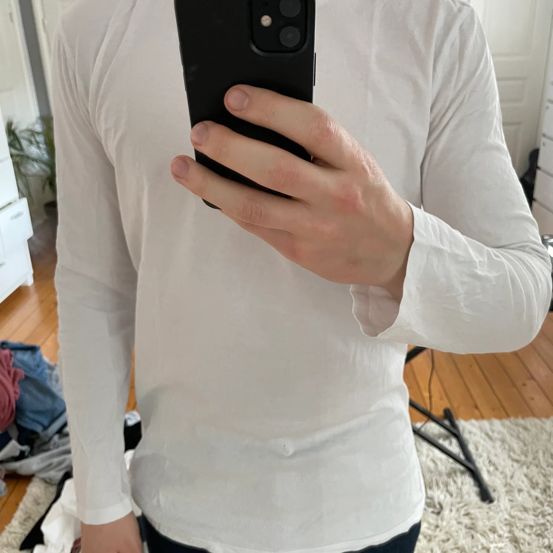 Långarmad vit t-shirt - 90