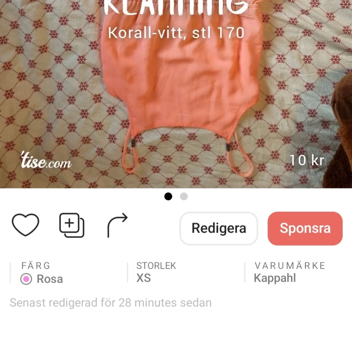 Klänning "ombre" korallfärg-vitt - 91