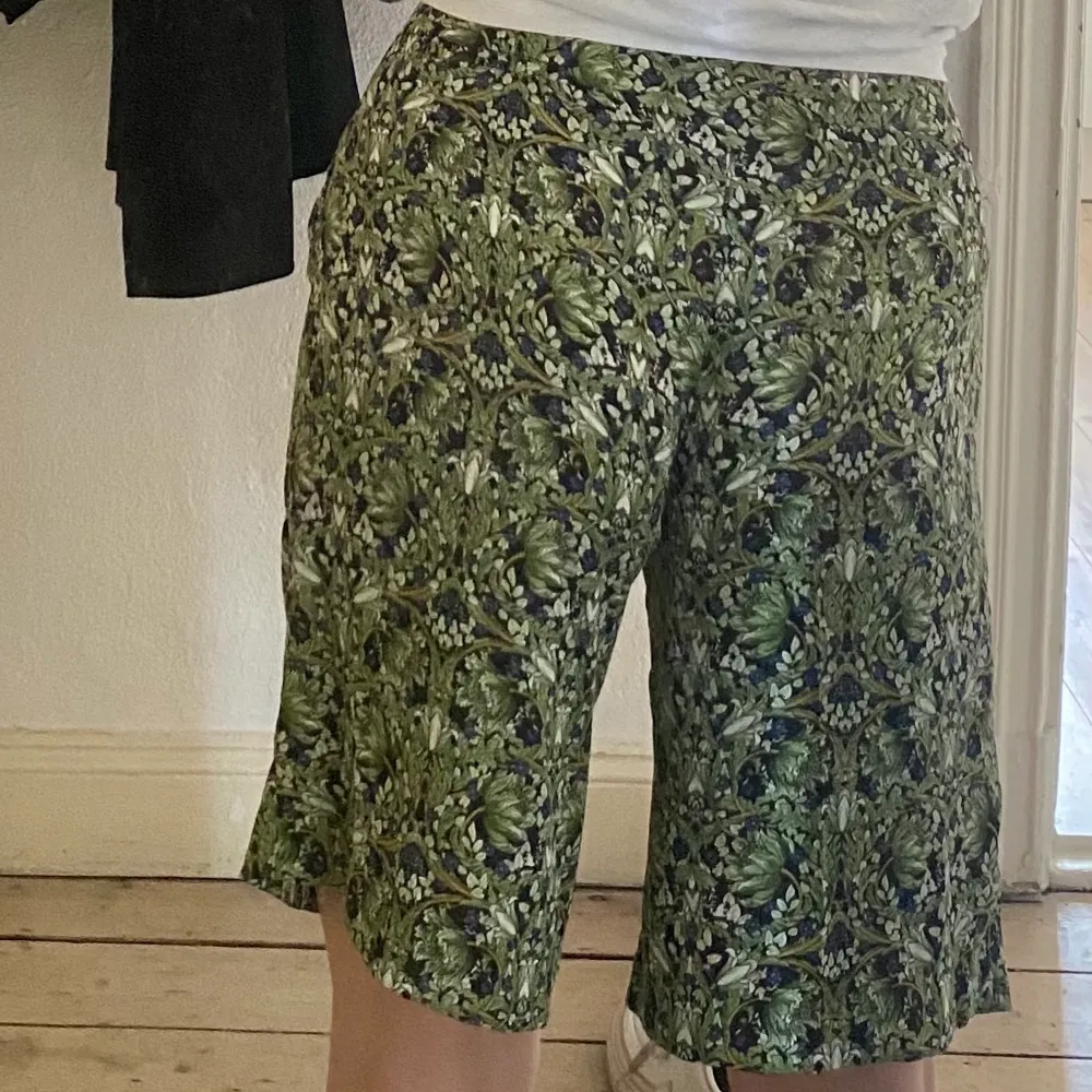 Flowy silk shorts; size S; never worn; blue green white pattern . Shorts.