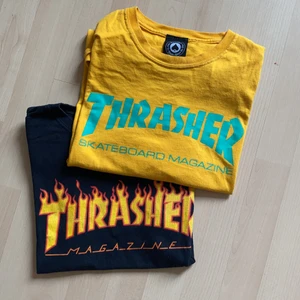 Paket Thrasher T-shirt S-M - Svart T-shirt- strl S, guld T-shirt, strl M. Svarta sitter lite tightare och gula sitter mer löst, såklart. Använt skick på båda, svarta kanske lite mer men inget fel på dom. 