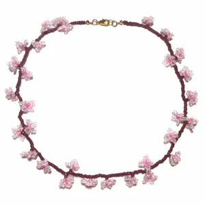 Handmade cherry blossom beaded necklace - Handmade glass bead necklace with cherry blossom design