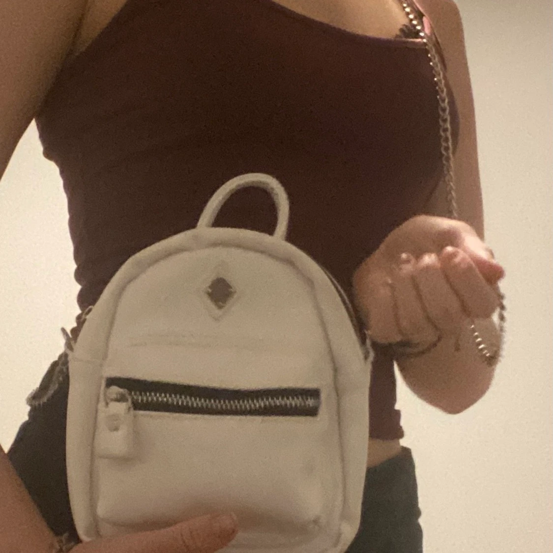 White mini backpack crossbody chain bag - 90