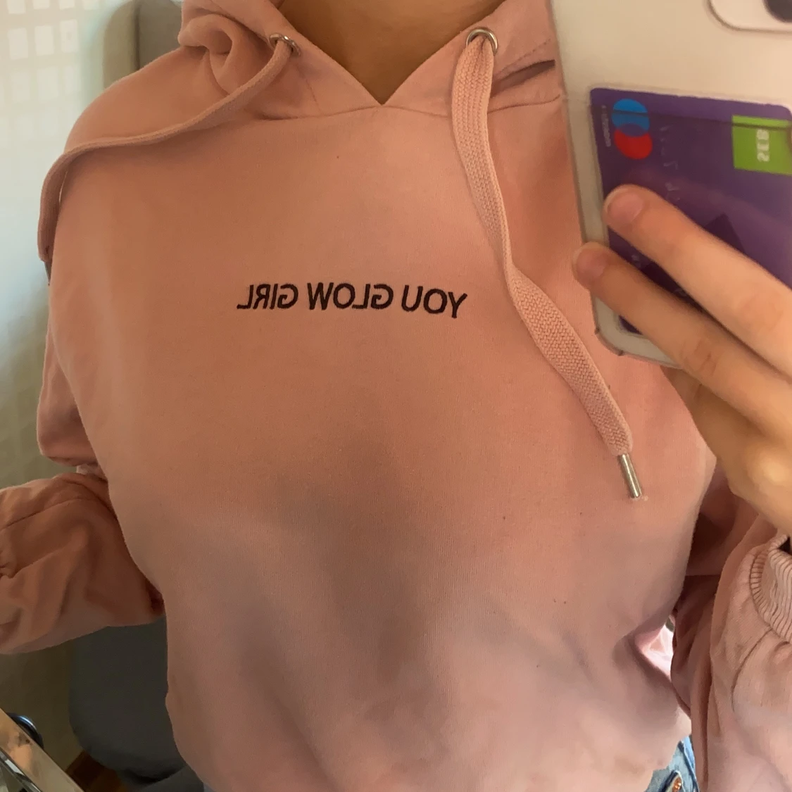 Rosa hoodie med text  - 91