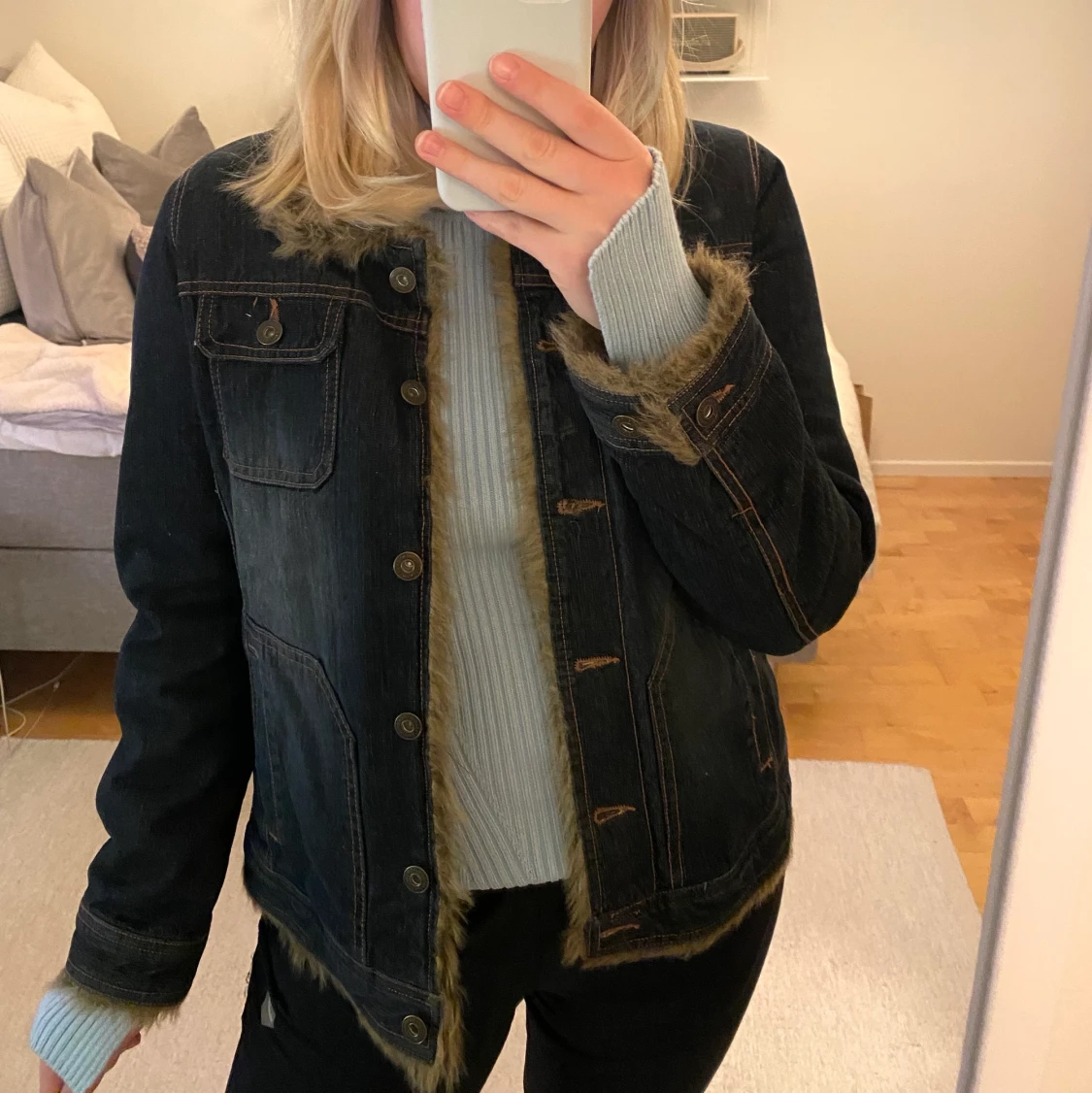 Vintage Jeansjacka med Päls
