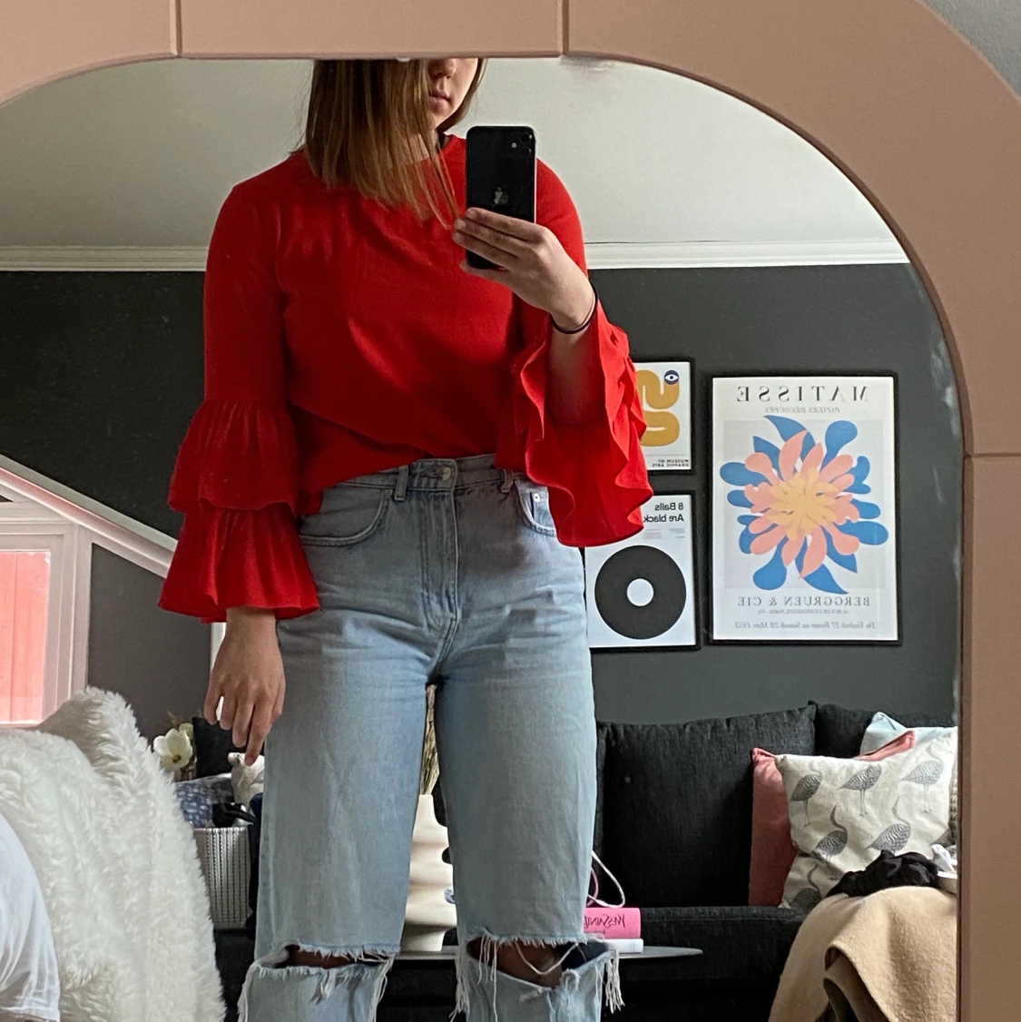 Röd volangblus S - 90