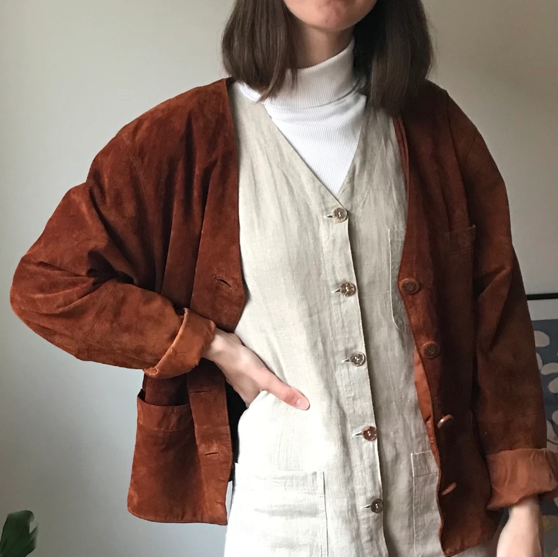 Mockajacka i äkta läder stl 38 - 90