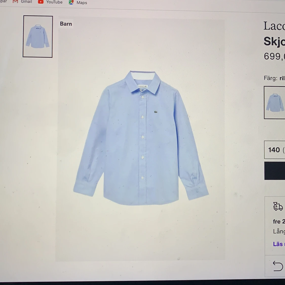 Lacoste skjorta vit och blå str 12 