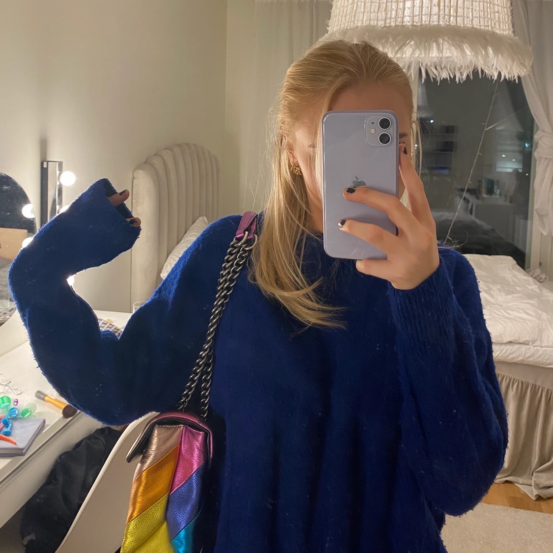 Blå stickad tröja  - 90