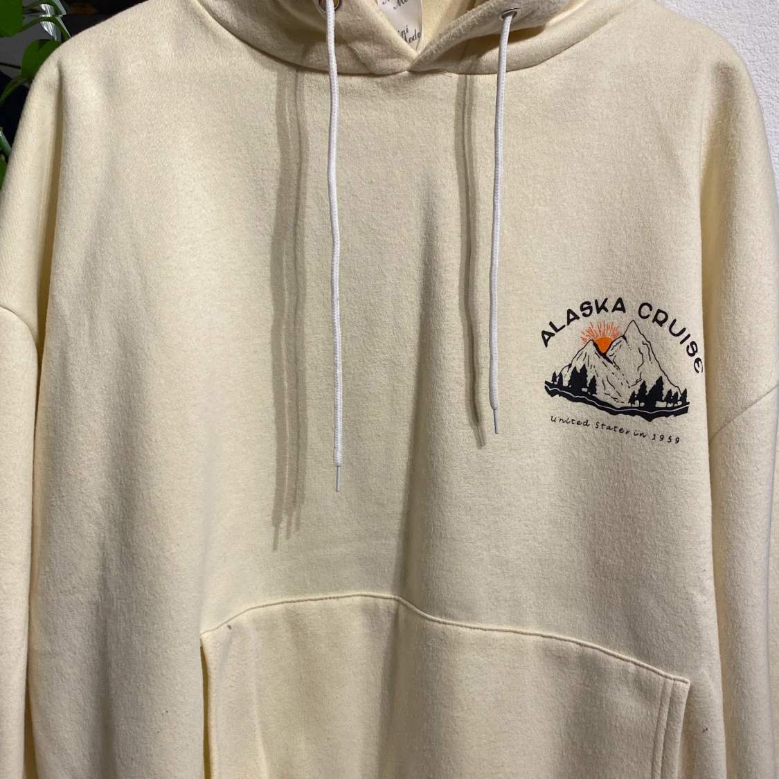 Beige Hoodie med Tryck - 91