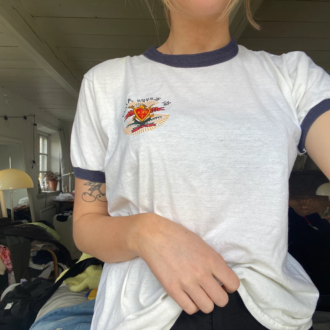 vintage t-shirt med print. Strl L - 91