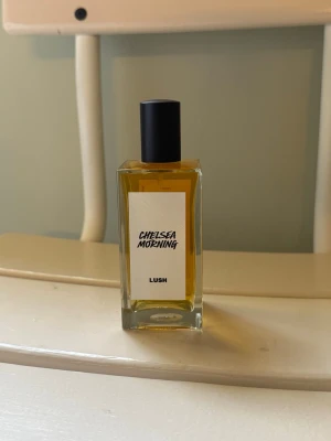 Chelsea Morning parfym från Lush - Chelsea Morning från Lush är en handblandad parfym med eteriska oljor. Flaskan är rektangulär i genomskinligt glas med svart lock och innehåller 100 ml gyllengul vätska. Doften beskrivs som söt, varm och smörig med inslag av citrus och blommor.