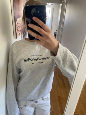 Grå sweatshirt Maison Degli Artisti - Snygg ljusgrå sweatshirt från Maison Degli Artisti med svart tryck på bröstet. Tröjan har rund halsringning och långa ärmar. Perfekt för en avslappnad och trendig stil.