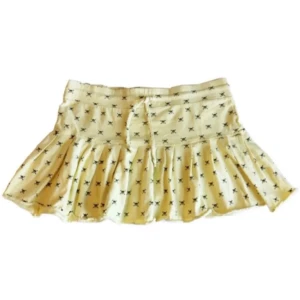 Vintage dödskalle minikjol/ miniskirt/ tygkjol/ volangkjol, y2k/ cyber/ alt/ 2000tal/ 00tal/ 2000s/ 00s/ 2008/ 2009 - One of a kind lågmidjad ljusgul minikjol med dödskallar på! 100% bomull, Midjemått 84,5cm (41cm rakt över), Höjd 33cm