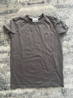 Grå t-shirt från Lacoste - Säljer en grå t-shirt från Lacoste med klassisk krokodillogo på bröstet. T-shirten har rund hals och korta ärmar, perfekt för en avslappnad och stilren look. Materialet är mjuk bomull som känns skönt mot huden.