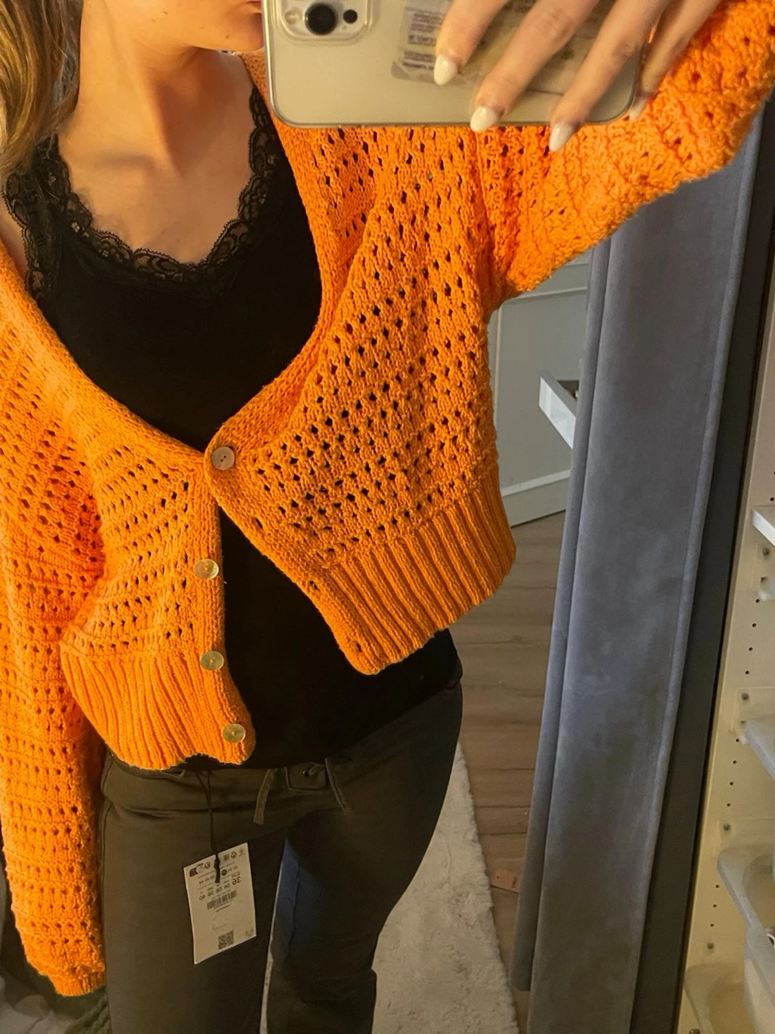 Orange stickad kofta - 3