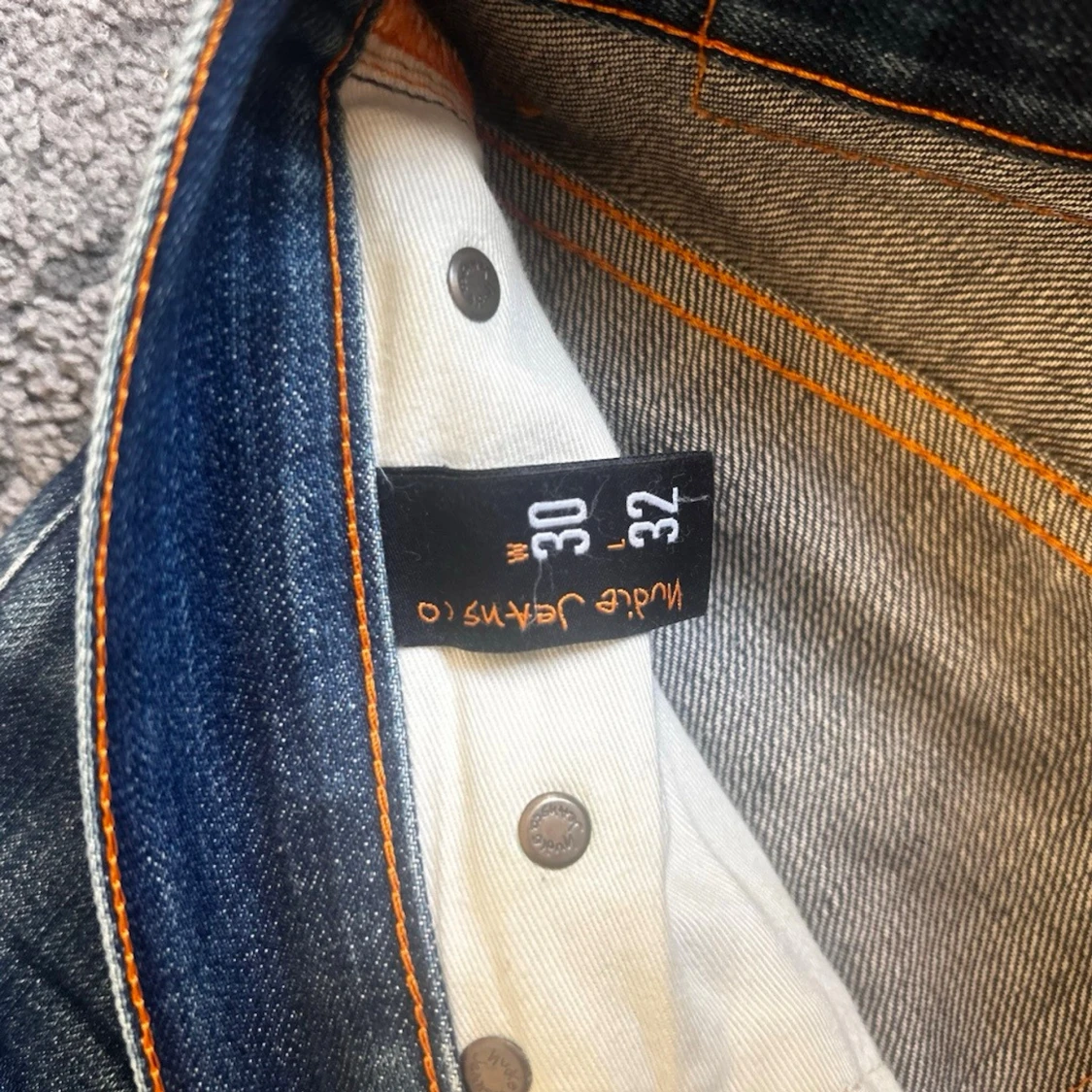 Mörkblåa Nudie Grim Tim Dry Selvedge Jeans  - 4
