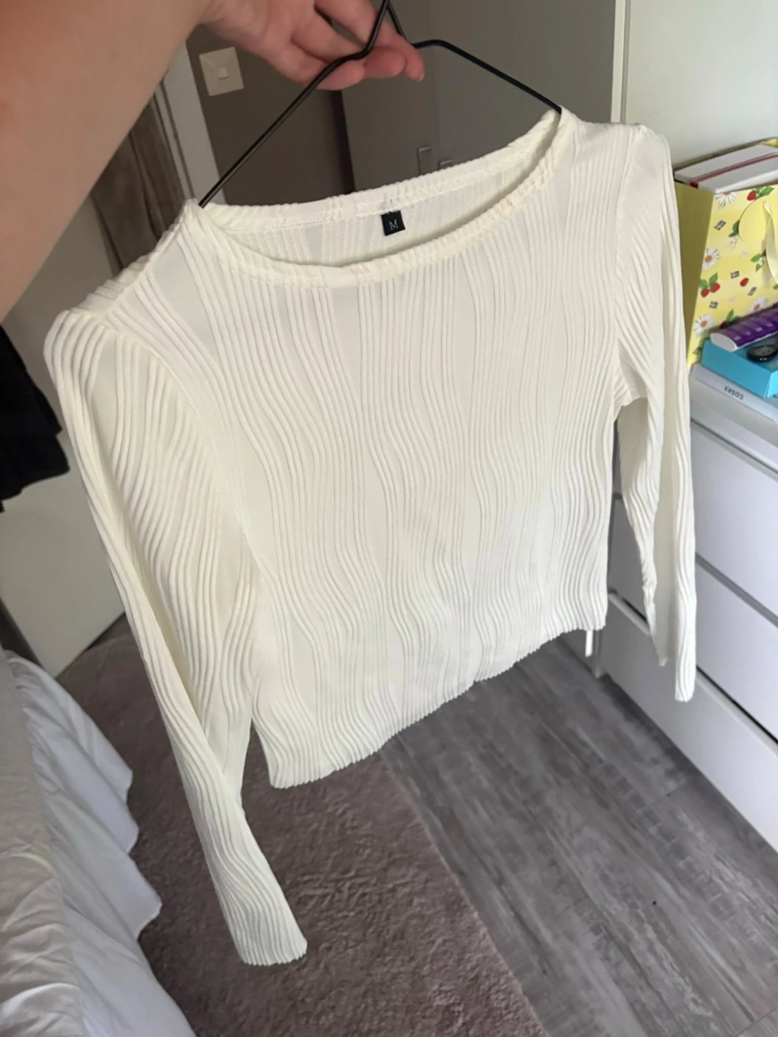 Vit ribbad långärmad topp H&M