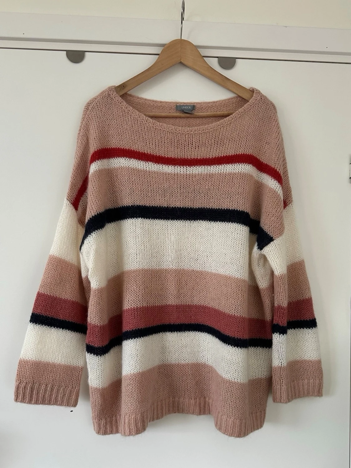 Lindex - stickad rosa vit tröja - storlek M - 6