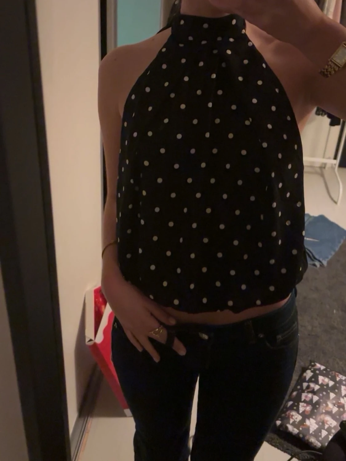 Prickig svart halterneck topp - 2