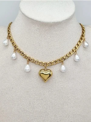 Stilfullt halsband med pärlor och hjärta  - Material-rostfritt stål.  Kedjetjocklek-6mm. #9