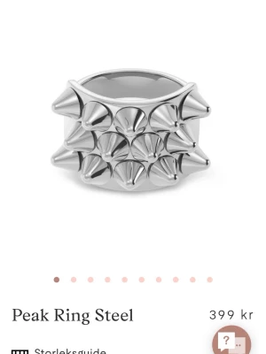 Peak Ring i blankt stål - Cool ring i blankt, silvrigt stål med flera spetsiga nitar runt hela bandet. Ringen har en bred design och ger ett edgy, modernt intryck. Perfekt för dig som gillar statement-smycken och vill sticka ut med din stil.
