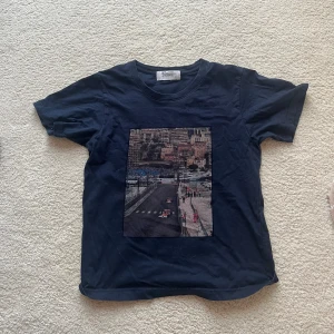 Svart t-shirt med Monaco tryck från Fiore - Cool svart t-shirt från Fiore med ett stort tryck på bröstet som visar en bild från Monaco med racingbilar och stadsmiljö. T-shirten har rund hals och korta ärmar, perfekt för dig som gillar motorsport och snygga prints.
