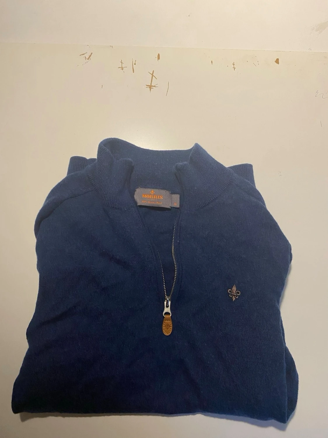 Mörkblå stickad half zip tröja från Morris,  - 2