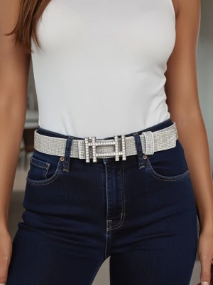 Skärp glitter silver - Skärp glitter silvermodebälte med paljetter för kvinnor, konstläder, avslappnad, elegant, gatuparty, med vävningsteknik som inte är textil. Storlek 112 cm långt. Bredd 2,8 cm.