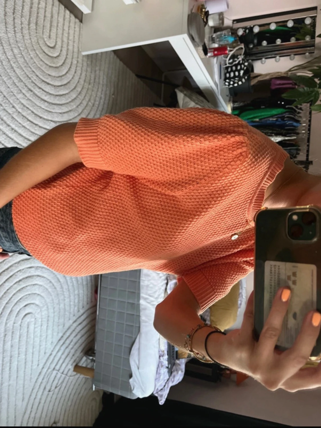 Orange ribbad topp med kort ärm - 2