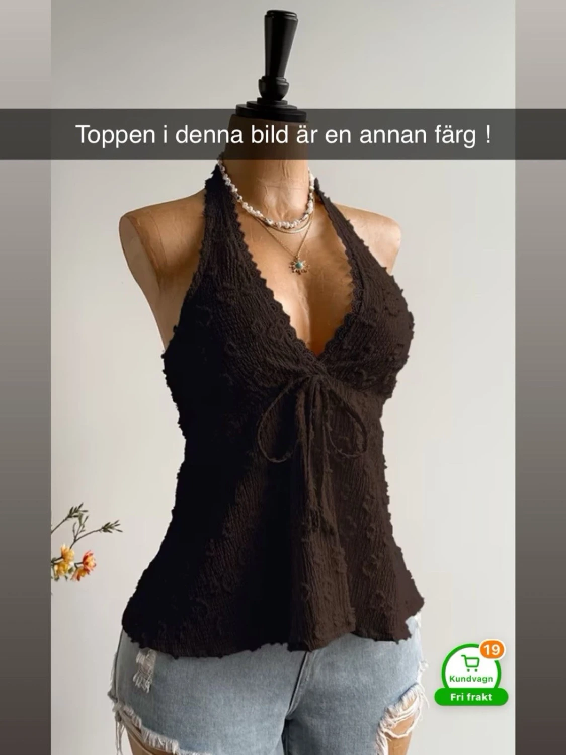 Brun halterneck topp med knyt - 2