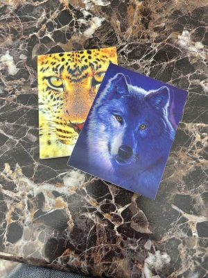 Anteckningsblock med djurmotiv, sigma alpha & tiger - Två små anteckningsblock med omslag i färgglada djurmotiv, ett med leopard och ett med blå varg. Perfekta för snabba anteckningar eller som cool accessoar i väskan. Omslagen är i glansigt papper och sidorna är vita och blanka.