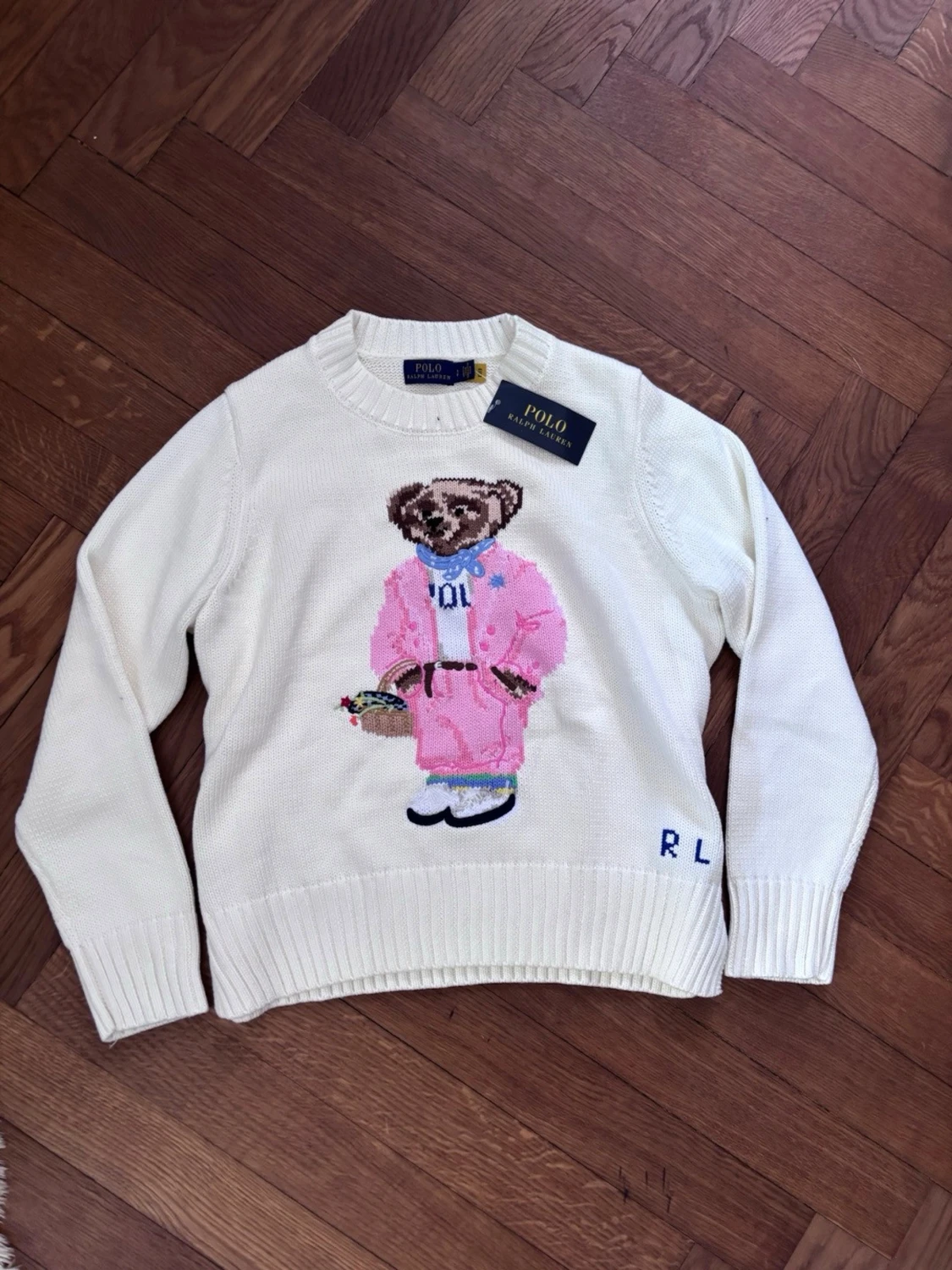 Vit stickad tröja med Polo Bear - 1