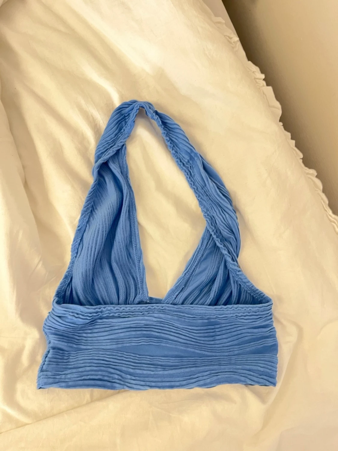 Blå ribbad halterneck linnetopp - 1