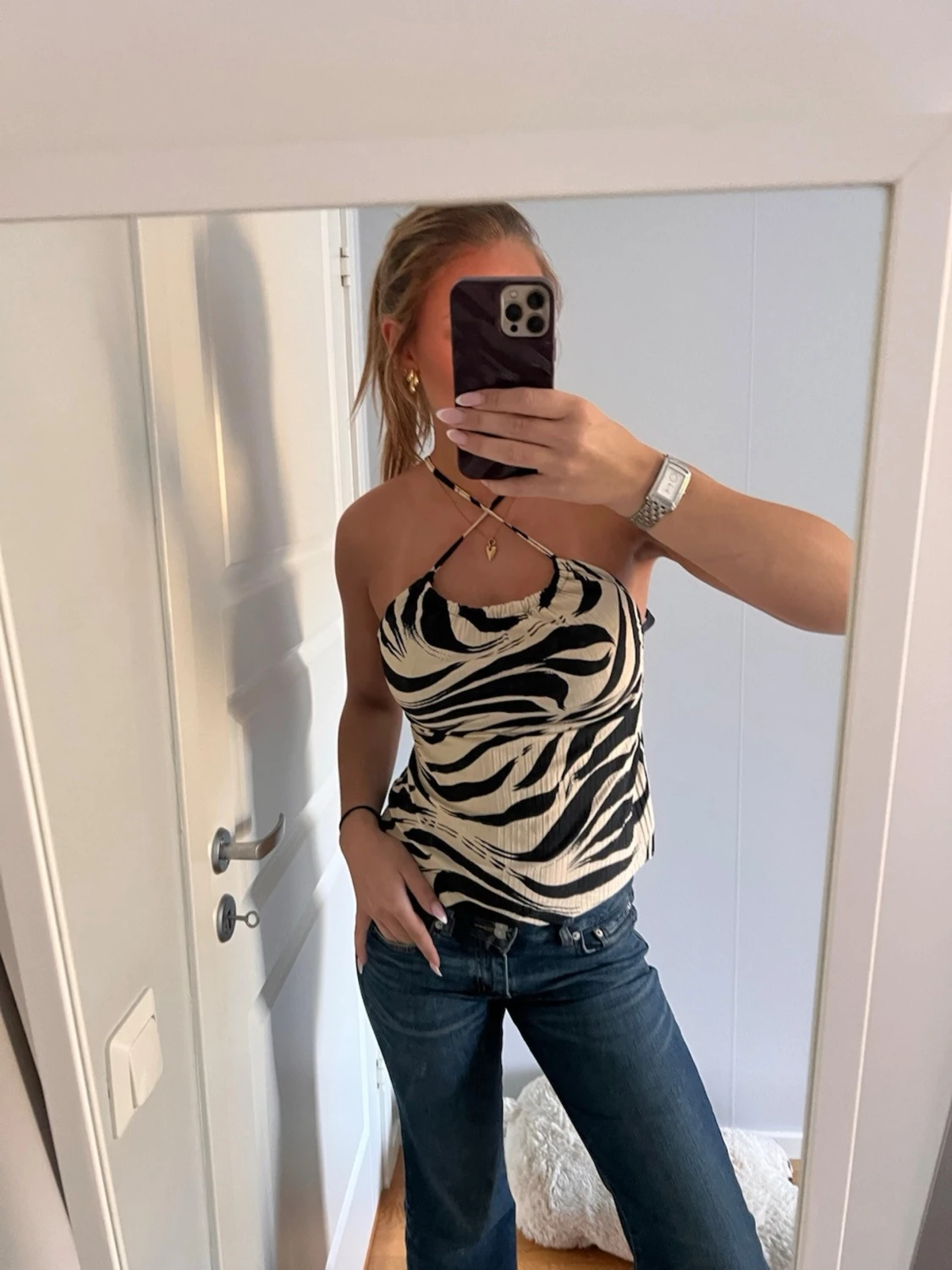 Zebramönstrad halterneck topp