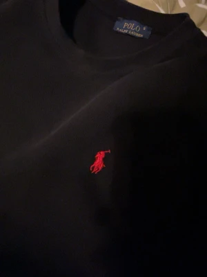Svart sweatshirt från Polo Ralph Lauren - Klassisk svart sweatshirt från Polo Ralph Lauren med rund halsringning och den ikoniska röda broderade loggan på bröstet. Tröjan har en enkel och stilren design som passar perfekt till jeans eller sweatpants. Mjuk och bekväm bomullskvalitet. Tröjan är storlek S, 9/10 skick, knappt använd. Priset kan diskuteras!