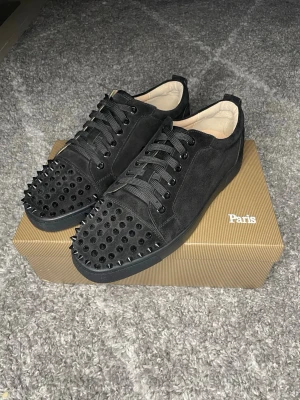 Christian Louboutin svarta - Det är ett par svarta Christian Louboutins i väldigt fint skick. Dom ser typ blöta ut på undersidan men det är bara små slitningar som syns i ljuset, storlek 42, skriv gärna till mig för mer information, Passar perfekt om du vill glida runt på vintern. 😊☃️❄️