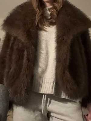 Brun  pälsjacka - Säljer en brun pälsjacka med bred krage. Jackan har en lyxig, fluffig look och stängs framtill. Det är en fuskpäls från stradivarius, nypris 800kr. Använd max 3 gånher