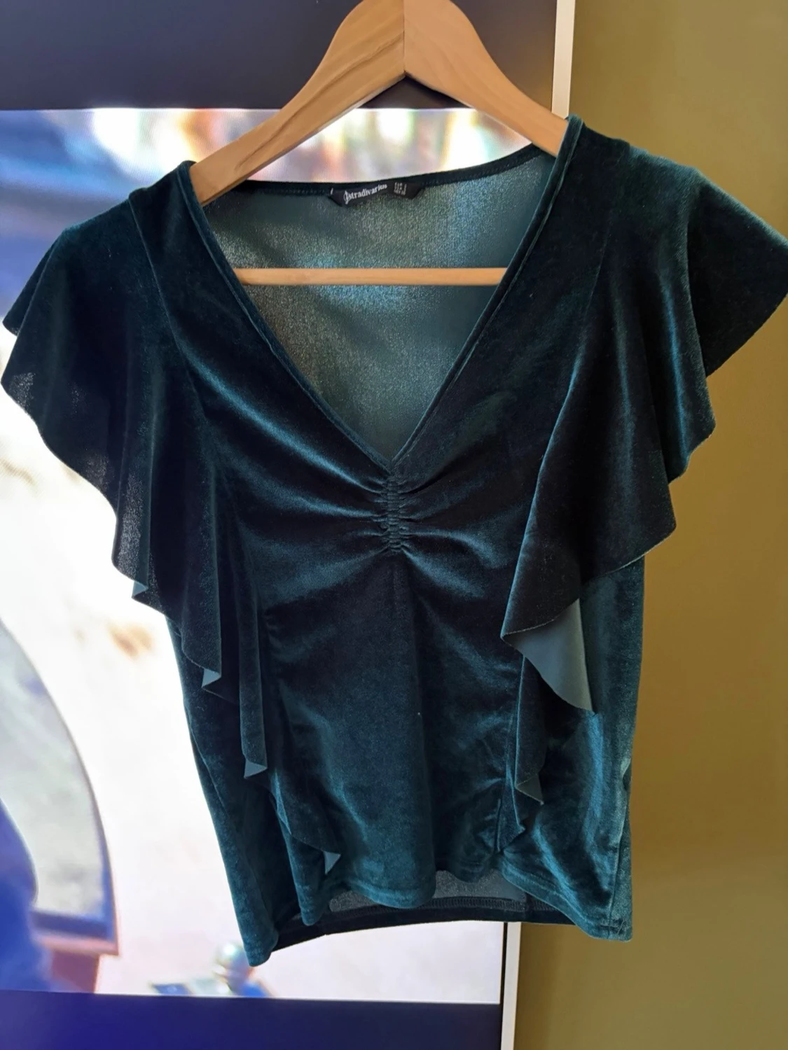 Mörkgrön sammetsvolang topp - 1