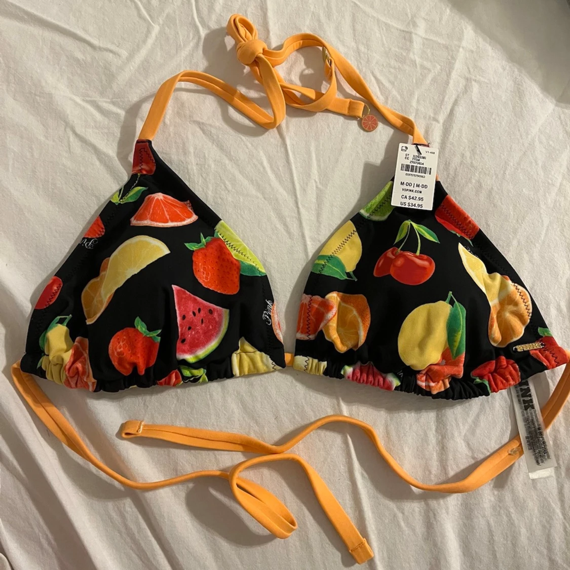 Ny! Victoria’s Secret / Pink Svart bikiniöverdel med fruktmönster
