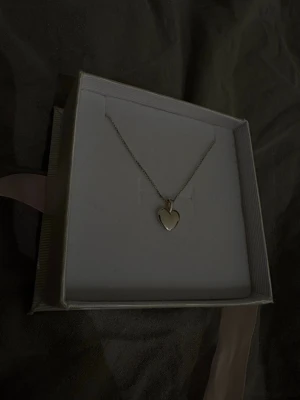 Silverfärgat halsband med hjärthänge - Snyggt halsband i silverfärg med ett litet hjärta som hänge. Kedjan är tunn och 40 cm, och halsbandet levereras i en söt presentask med ljusrosa band. Använts 1 gång så precis som ny, säljer för jag har liknande smycken