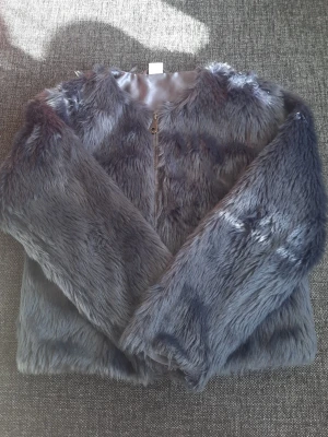 Grå pälsjacka från Lindex Kids - Snygg grå pälsjacka från Lindex Kids i storlek 146/152. Jackan har mjukt fuskpälsmaterial, dragkedja framtill och rundad halsringning. Perfekt för att hålla värmen och ge en cool look under vintern.