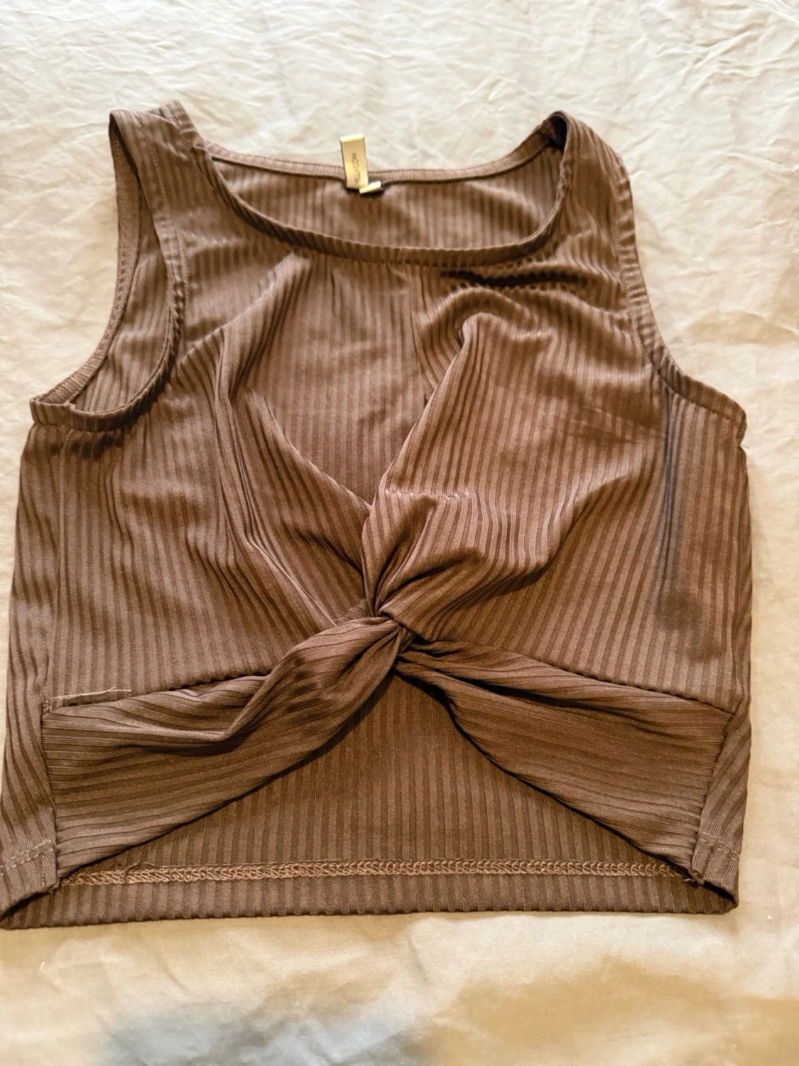 Brun ribbad croppad linnetopp - 1