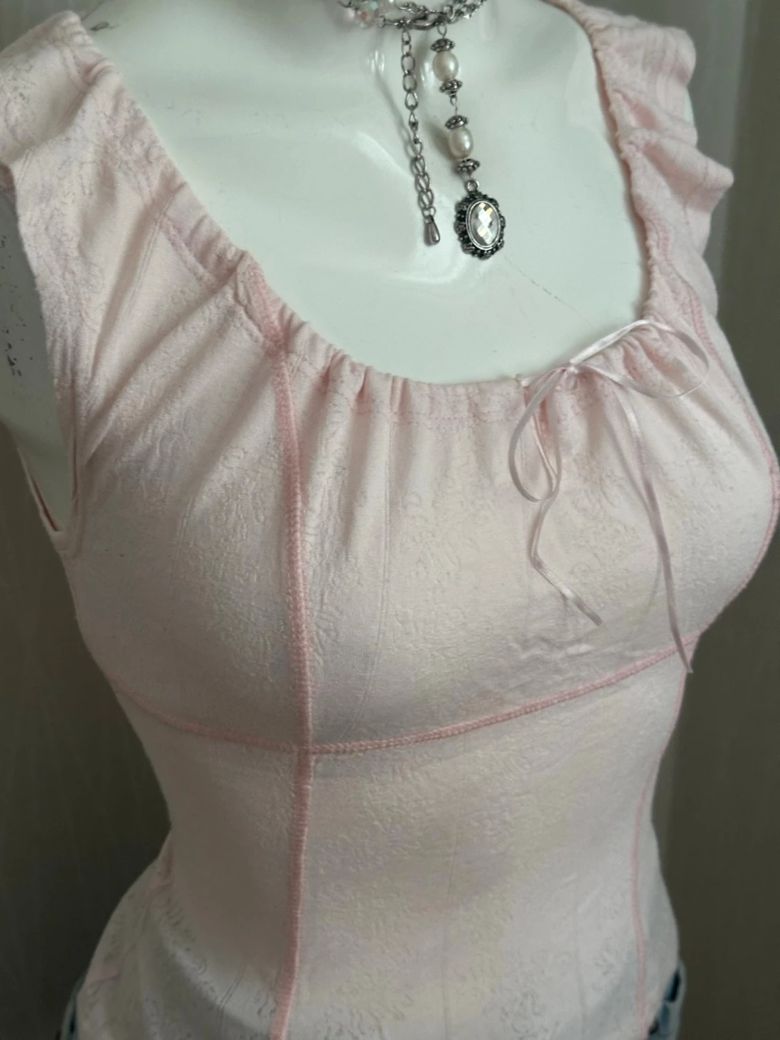 Ljusrosa milkmaid topp med rosett - 1