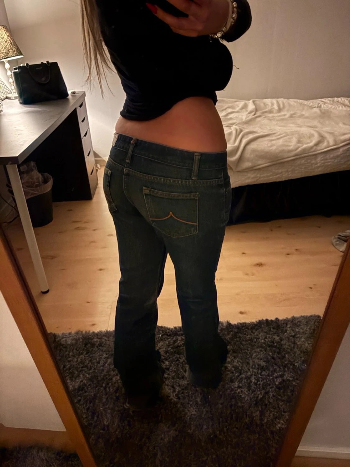 Mörkblå bootcut jeans med låg midja - 1