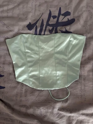 Mintgrön satin bustierkorsett - Snygg mintgrön bustierkorsett i glansigt satinmaterial. Modellen har markerade sömmar framtill och snörning i ryggen för justerbar passform. 