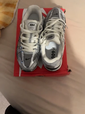 Nike P-6000 silver och vita sneakers - Nike P-6000 sneakers i silver och vitt med mesh och syntetmaterial. Skorna har en sportig vibe med tydliga detaljer och svarta Nike-loggor. Klassisk snörning och bekväm innersula. Perfekta för dig som gillar retroinspirerad streetstyle.